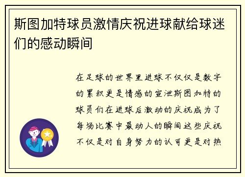斯图加特球员激情庆祝进球献给球迷们的感动瞬间