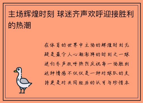 主场辉煌时刻 球迷齐声欢呼迎接胜利的热潮